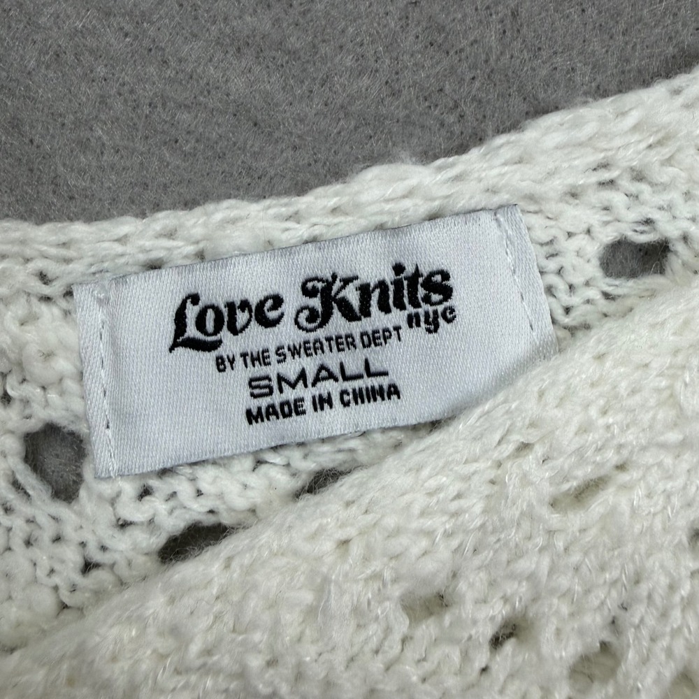 Love Knits Tie Front Chevron Vest‎ White Crochet Knit Boho Sleeveless Small NWT - Picture 3 of 8
